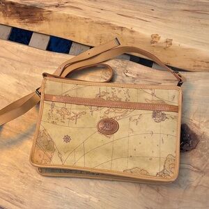 Allan Edward- medium tan leather trim clutch crossbody purse